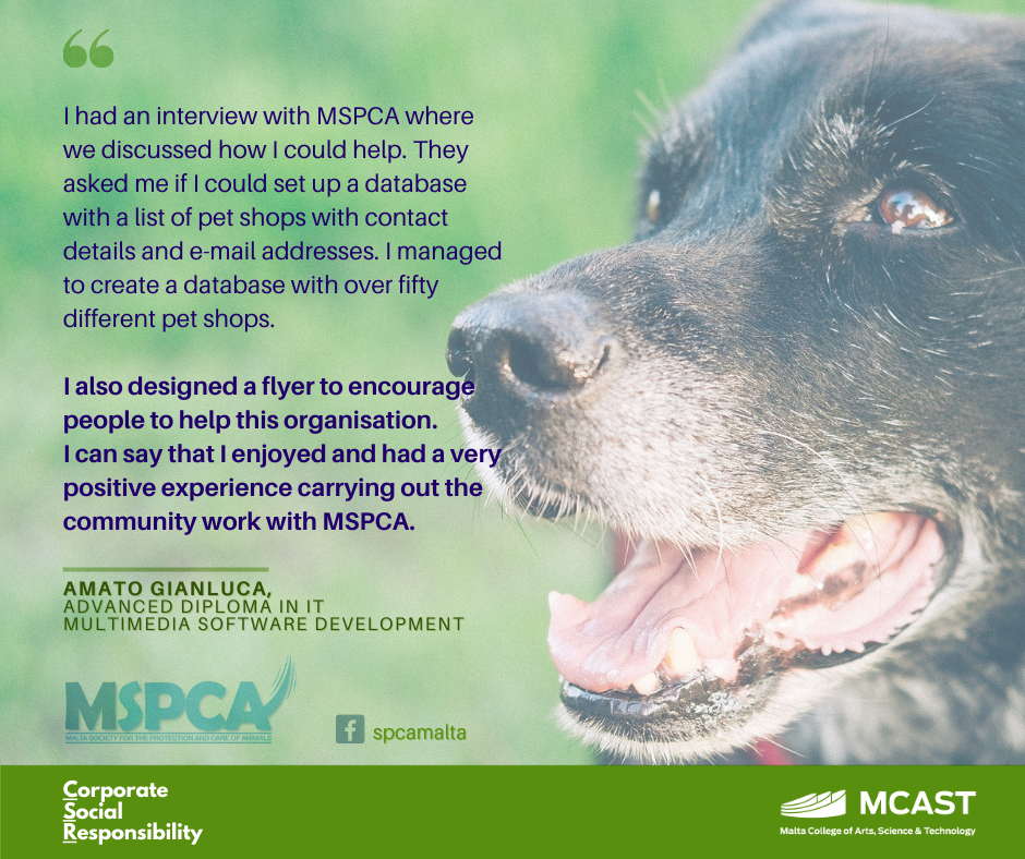 Amato Gianluca - MCAST CSR Testimonial - MSPCA