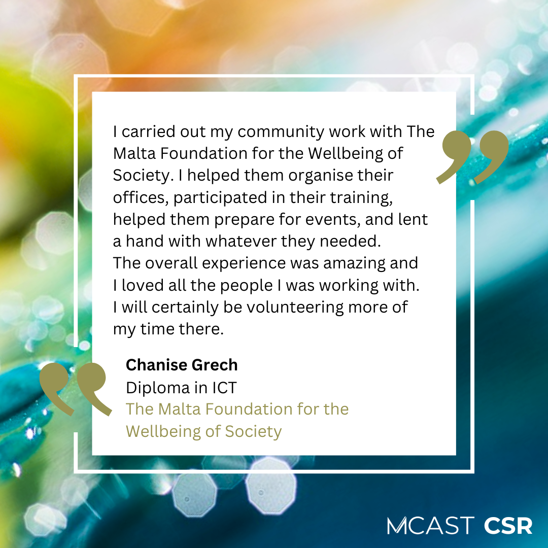 MCAST CSR - Chanise Grech - Malta Foundation for the Wellbeing of Society