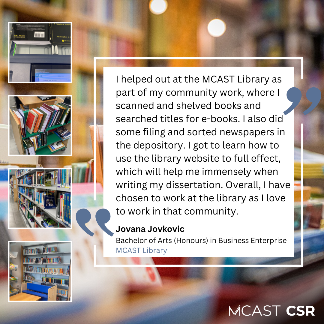 MCAST CSR - Jovana Jovkovic - MCAST Library