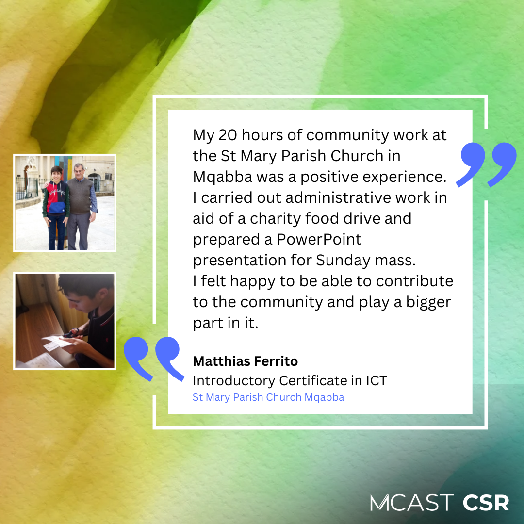 MCAST CSR - Matthias Ferrito - St Mary Parish Mqabba