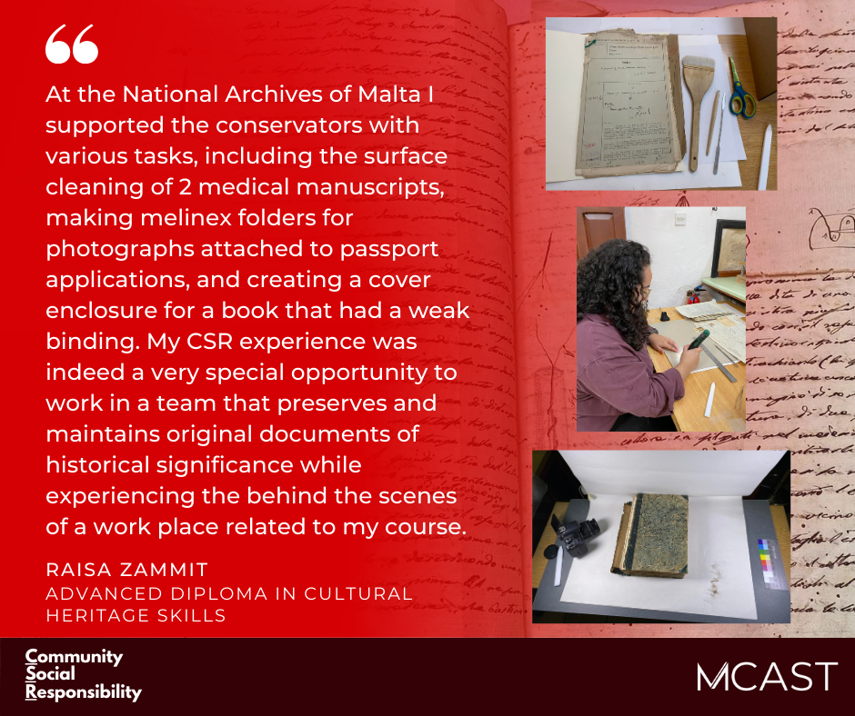 Raisa Zammit - National Archives of Malta - MCAST CSR