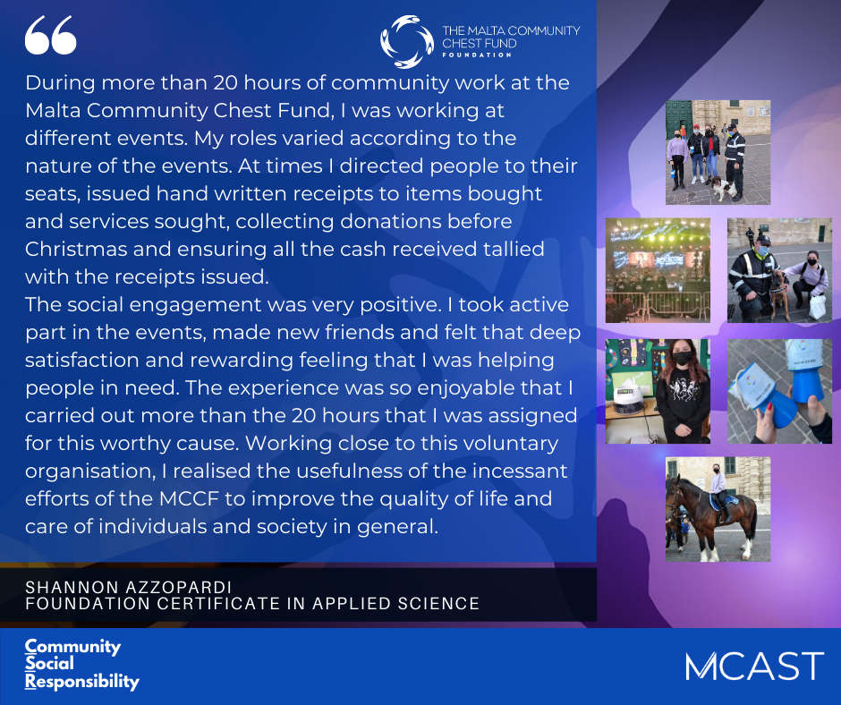 Shannon Azzopardi - MCAST CSR - MCCF - Malta Community Chest Fund