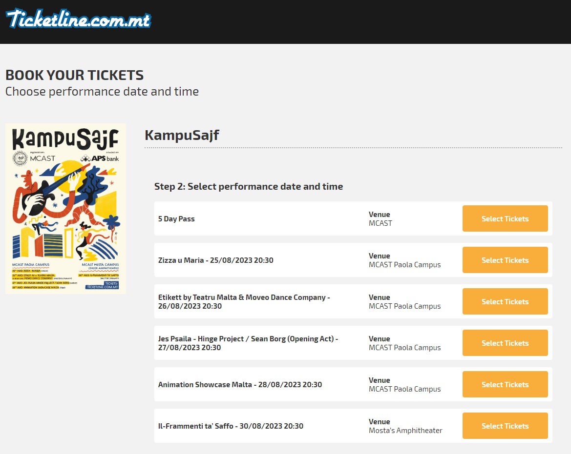 screenshot ticketline